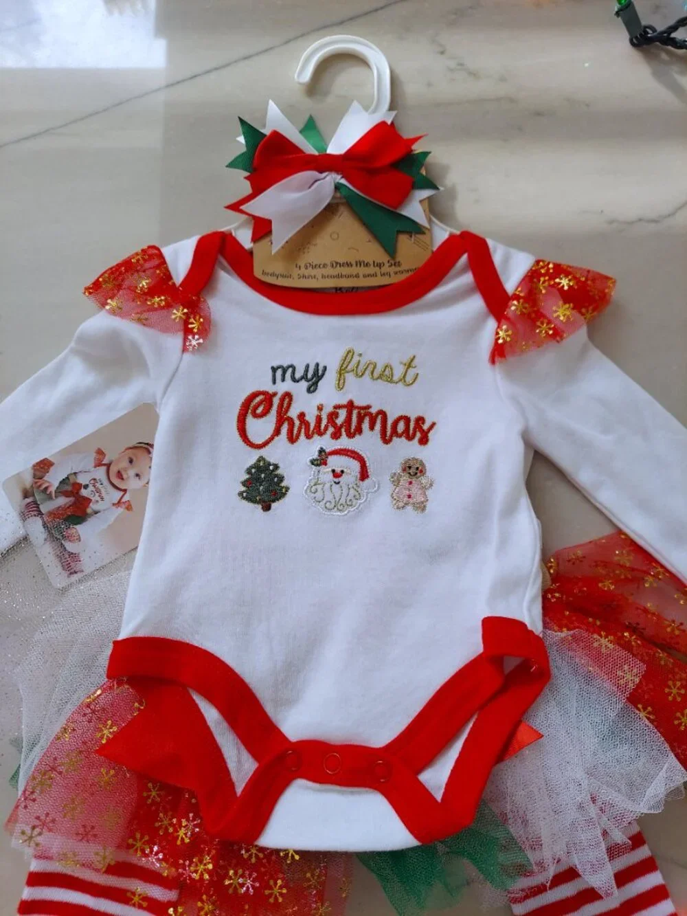 So cute! Holiday 4pc Baby Girl MY FIRST CHRISTMAS Outfit, 9 mos, NWT